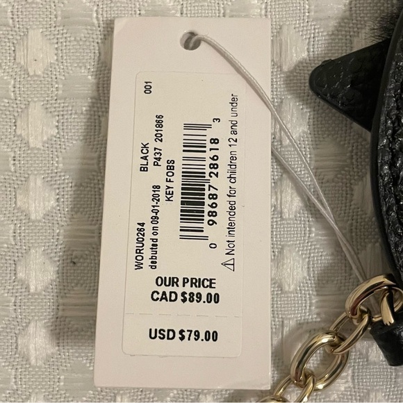 KATE SPADE Star Bright Cat Key Fob Bag Charm Black Leather Faux Fur NWT Retired - Picture 6 of 11